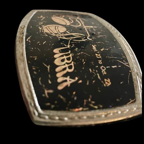 Vintage 1970’s Black Distressed Prismatic Zodiac Belt Buckle | Silver Libra - Picture 3 of 6